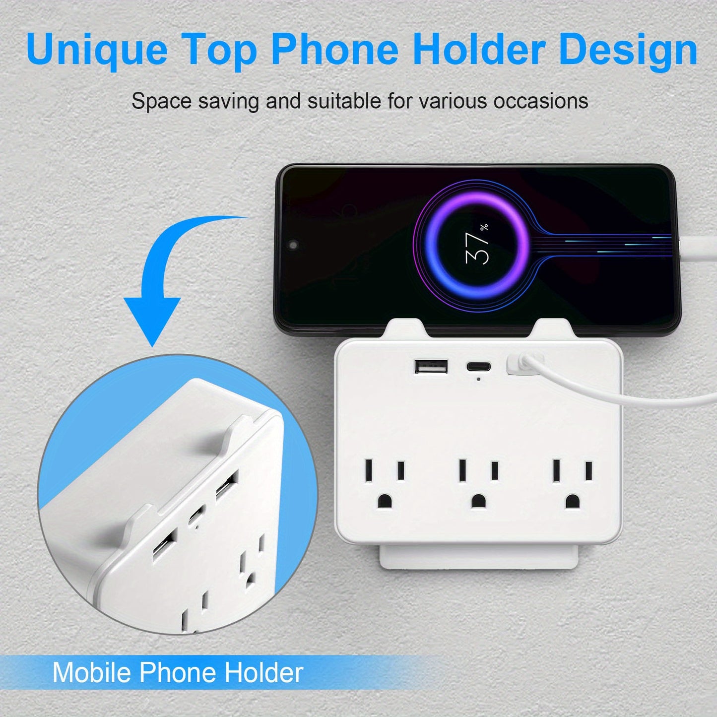 Power Strip with 3 USB Ports (1 USB-C), 6 Outlets