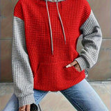 Comfy Plus Size Women's Casual Waffle Color Block Hoodie