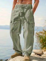 Men's Casual Linen Cargo Pants with Multiple Pockets