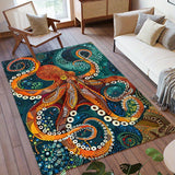 Non-Slip, Fade-Resistant Vintage Octopus Design Area Rug