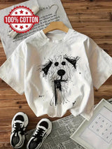 Plus Size Women's Casual Crew Neck T-Shirt with Sketchy Dog Graphic