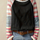 Women's Plus Size Elegant Striped Long Sleeve Top