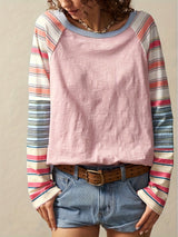 Women's Plus Size Elegant Striped Long Sleeve Top