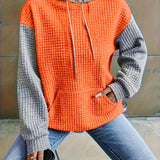 Comfy Plus Size Women's Casual Waffle Color Block Hoodie