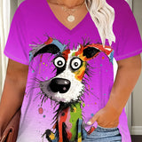 Plus Size Women's Casual Puppy Graphic T-Shirt