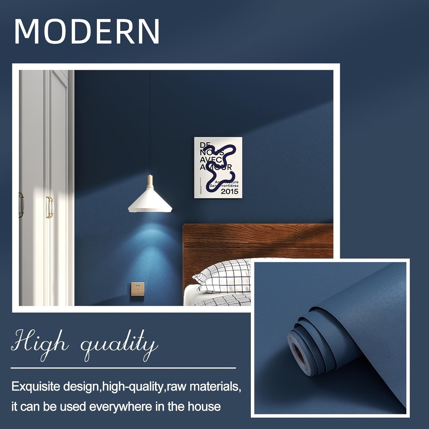 1 Roll Solid Dark Blue Thick Peel & Stick Wallpaper