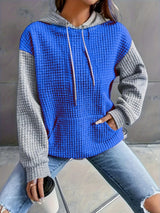 Comfy Plus Size Women's Casual Waffle Color Block Hoodie