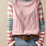 Women's Plus Size Elegant Striped Long Sleeve Top