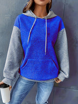 Comfy Plus Size Women's Casual Waffle Color Block Hoodie