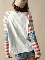 Women's Plus Size Elegant Striped Long Sleeve Top