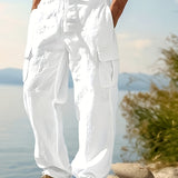Men's Casual Linen Cargo Pants with Multiple Pockets