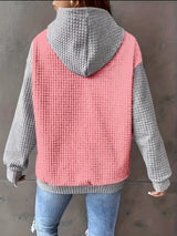 Comfy Plus Size Women's Casual Waffle Color Block Hoodie