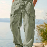 Men's Casual Linen Cargo Pants with Multiple Pockets