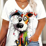 Plus Size Women's Casual Puppy Graphic T-Shirt