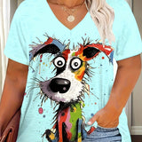 Plus Size Women's Casual Puppy Graphic T-Shirt