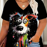 Plus Size Women's Casual Puppy Graphic T-Shirt