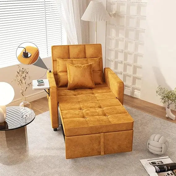 3-in-1 Velvet Sofa Bed with Wing Table and USB Ports (6 colors)