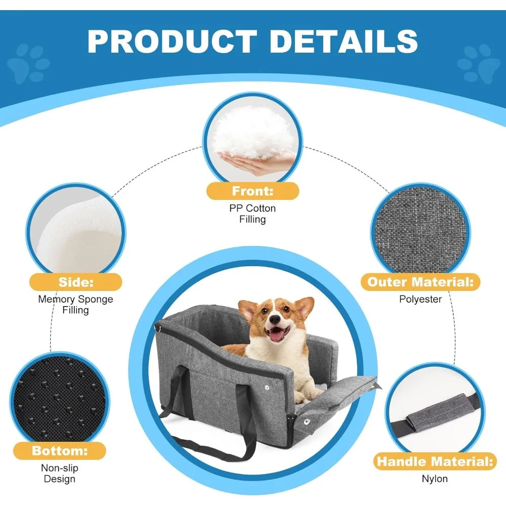 Center Console Pet Car Seat for Small Dogs/Cats Up to 12lbs