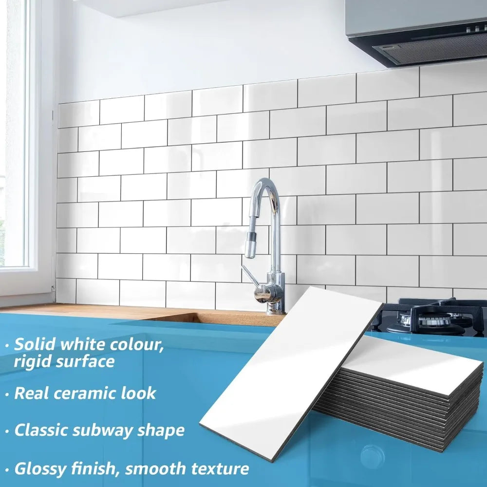 102 Piece Peel and Stick Subway Tile for Kitchen Backsplash - Glossy White