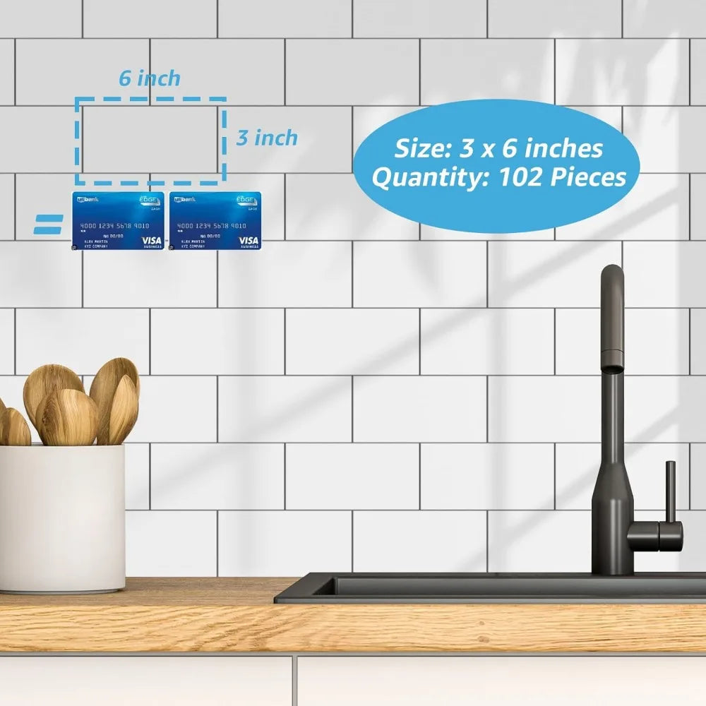 102 Piece Peel and Stick Subway Tile for Kitchen Backsplash - Glossy White