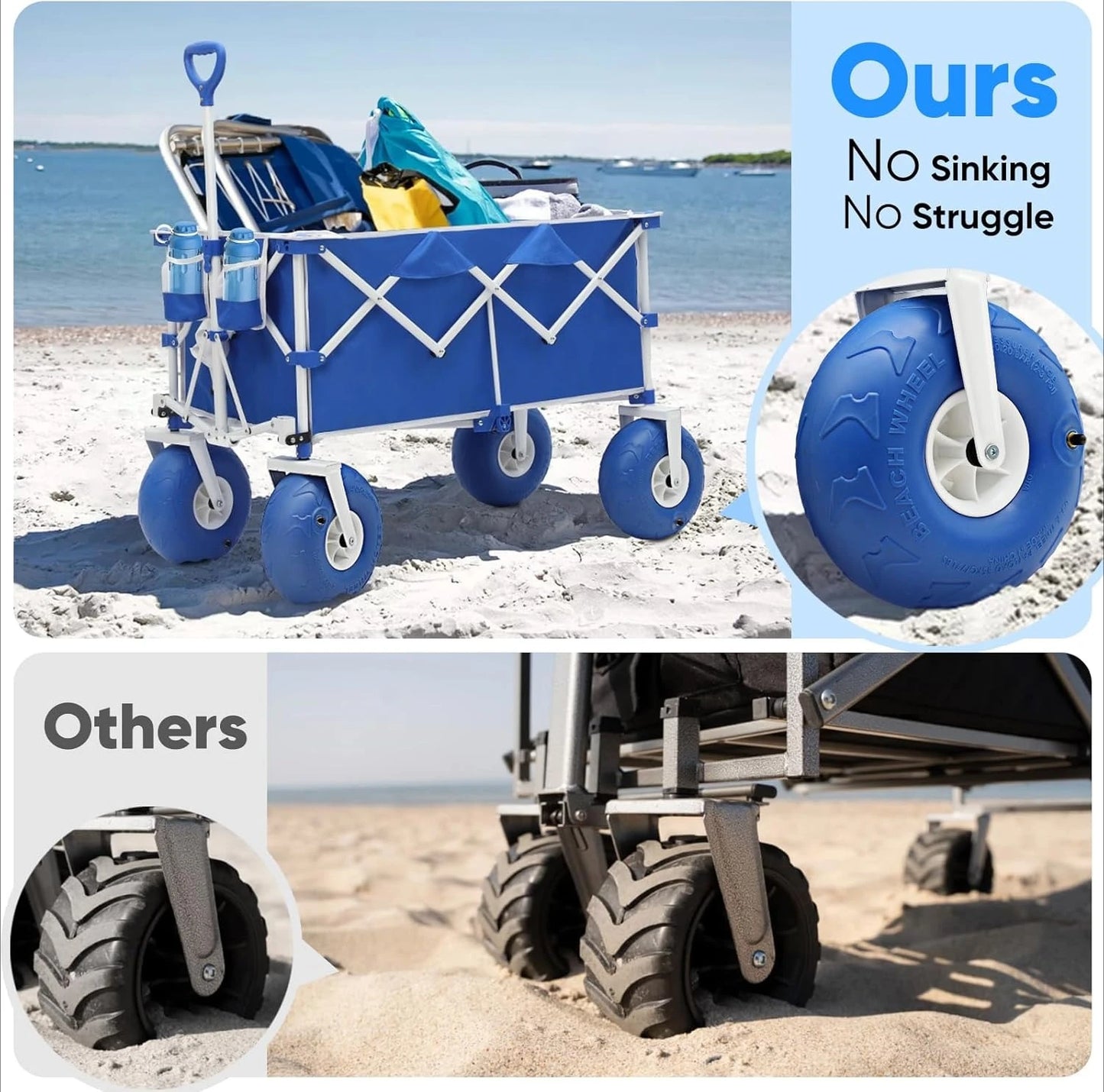 Heavy Duty Beach Wagon with 9" Big Sand-Proof Wheels