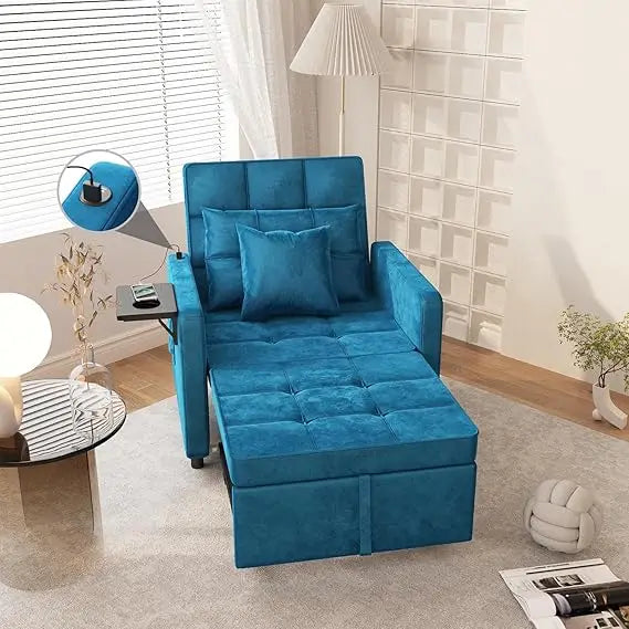 3-in-1 Velvet Sofa Bed with Wing Table and USB Ports (6 colors)
