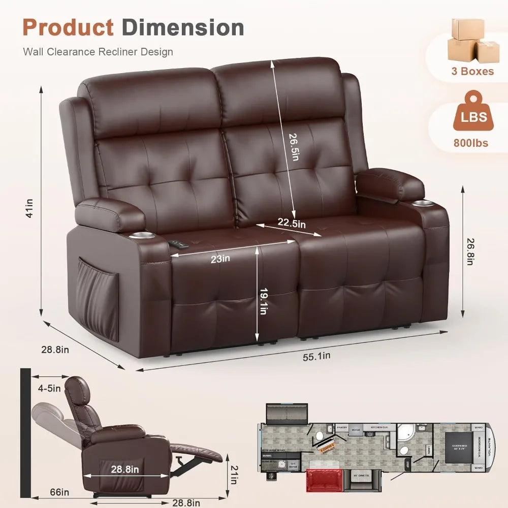 Oversized Wall Hugger RV Recliner Sofa with Massage