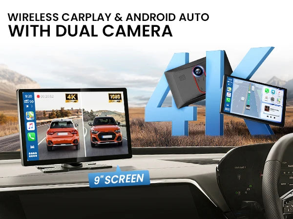 9-inch CarPlay 4K+1080P, 64GB memory