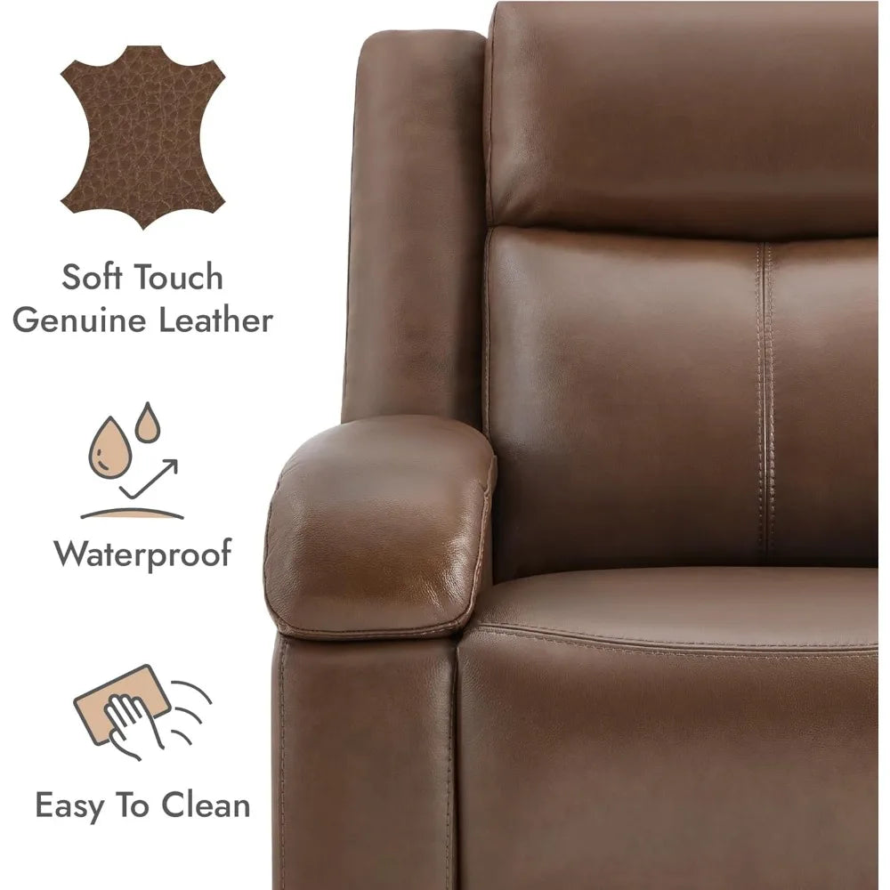Genuine Leather RV Power Recliner, Wall Hugger, Charging Ports