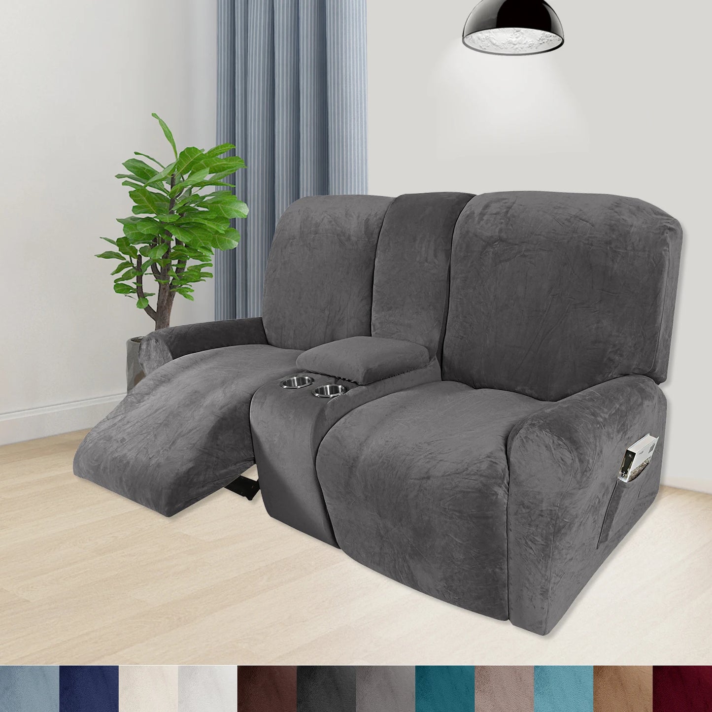 Recliner Loveseat Slipcovers with Cup Holder and Middle Console Cover