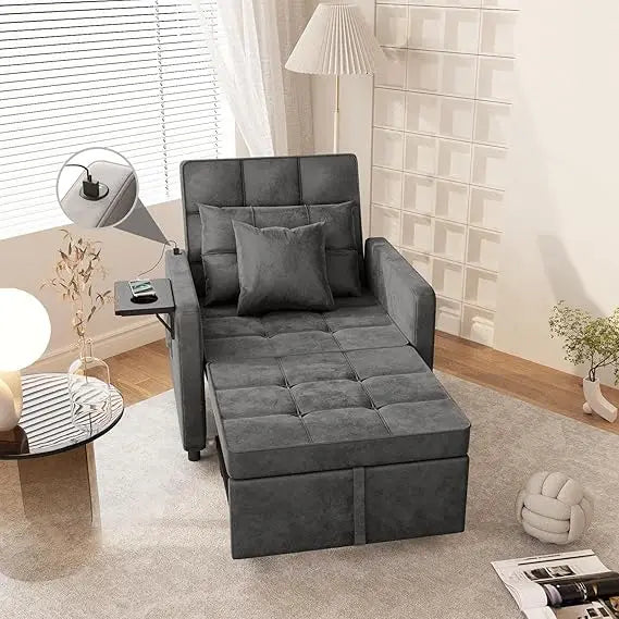 3-in-1 Velvet Sofa Bed with Wing Table and USB Ports (6 colors)
