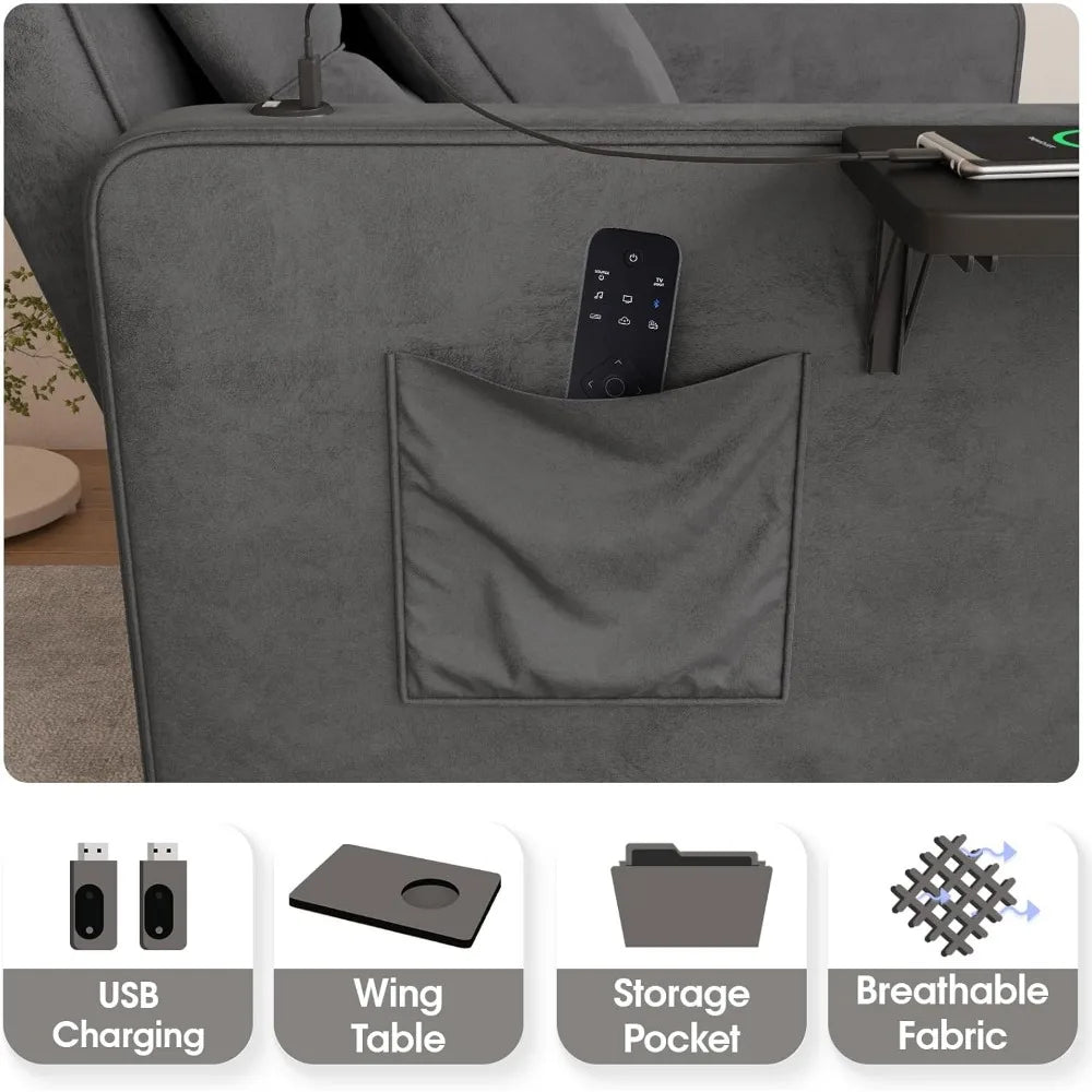 3-in-1 Velvet Sofa Bed with Wing Table and USB Ports (6 colors)