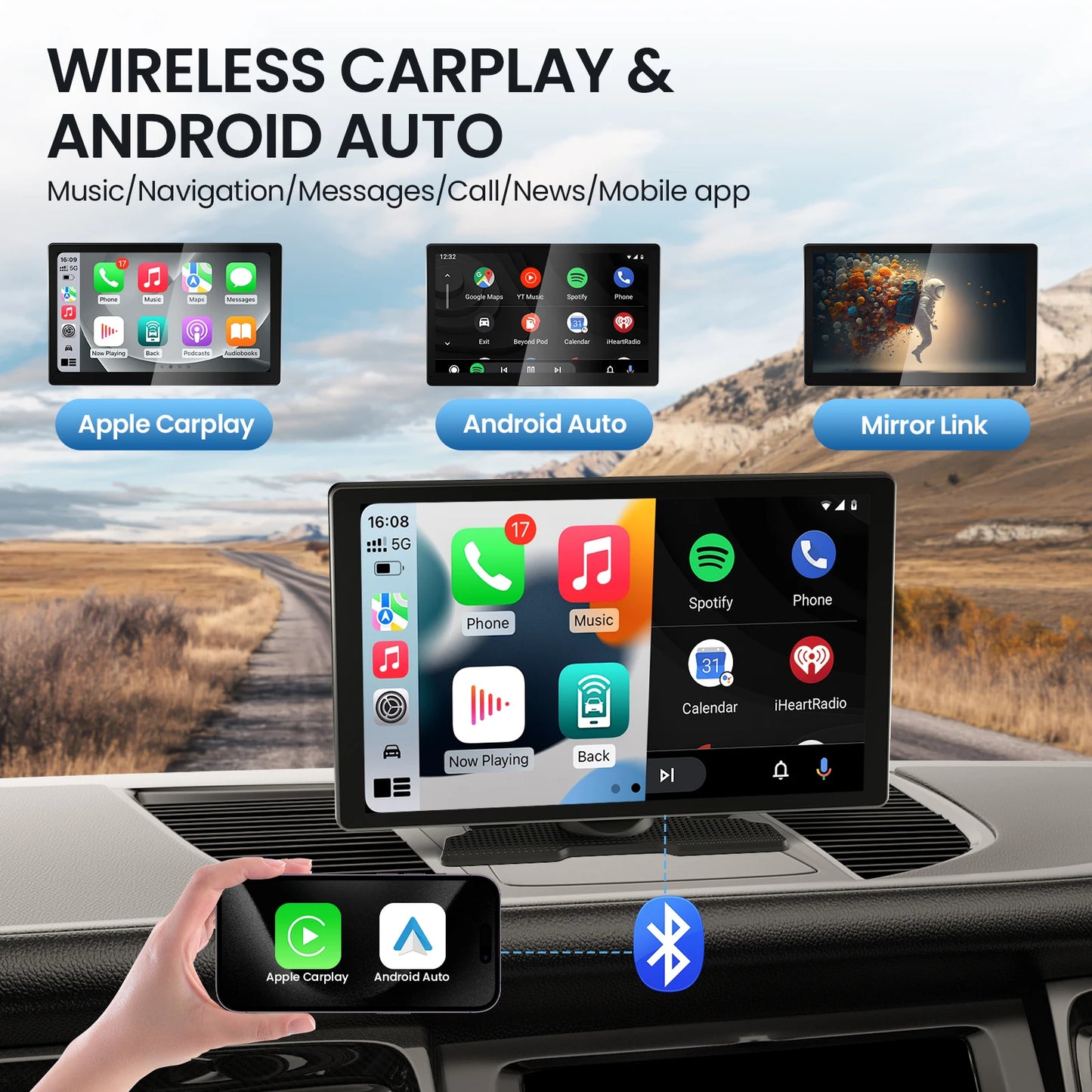 9-inch CarPlay 4K+1080P, 64GB memory