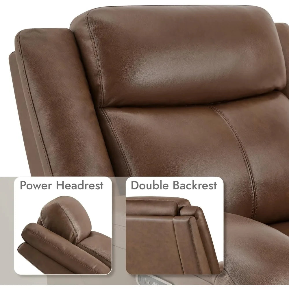 Genuine Leather RV Power Recliner, Wall Hugger, Charging Ports