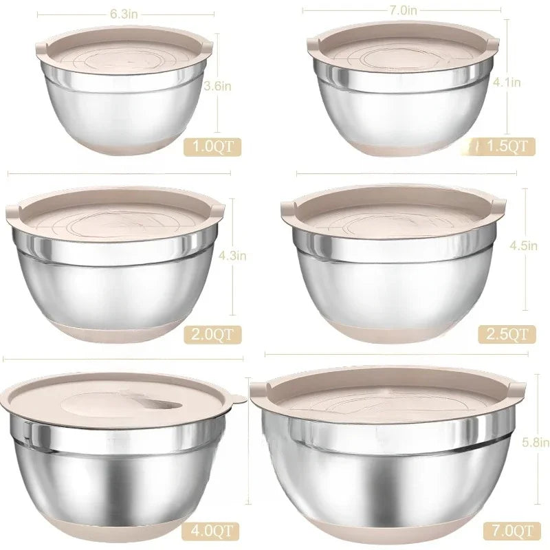 26PCS Stainless Steel Mixing Bowls with Airtight Lids