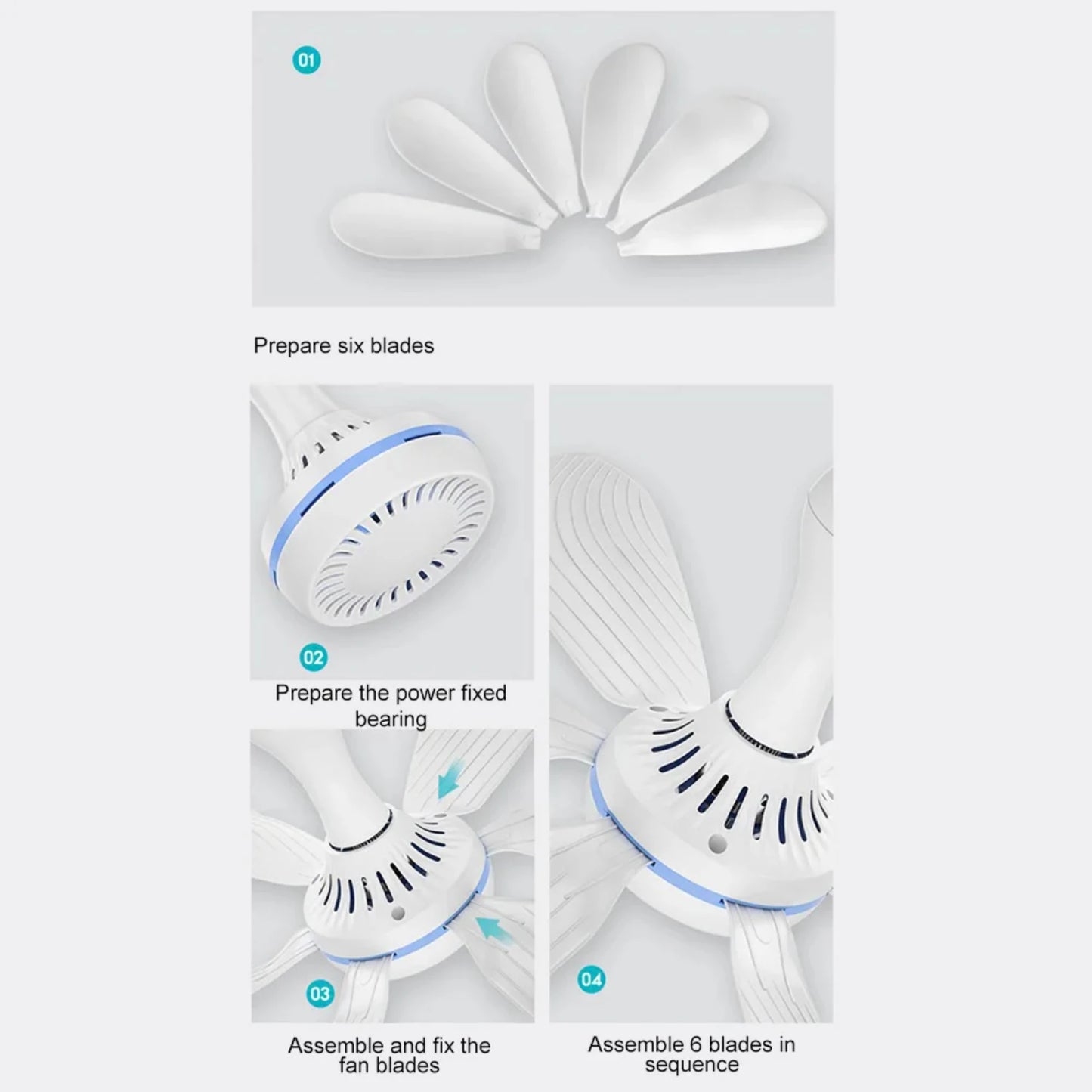 USB Ceiling Fan 6-blade Silent 4-speed with Remote