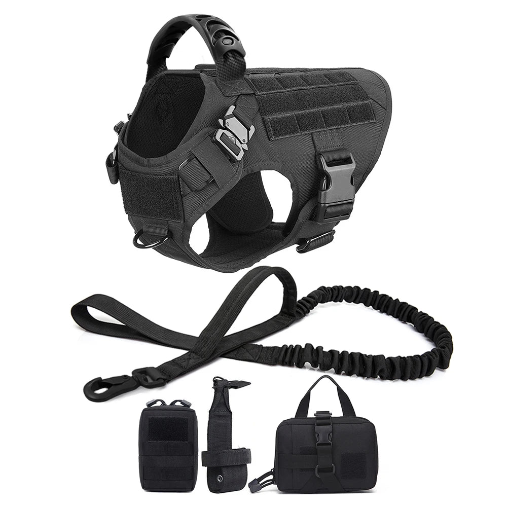Tactical Dog Harness, Leash, Bags Set