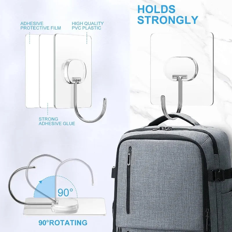 Large Adhesive Hooks for Hanging Heavy Duty Wall Hooks Self Adhesive Transparent Hook for Bathroom Shower Door
