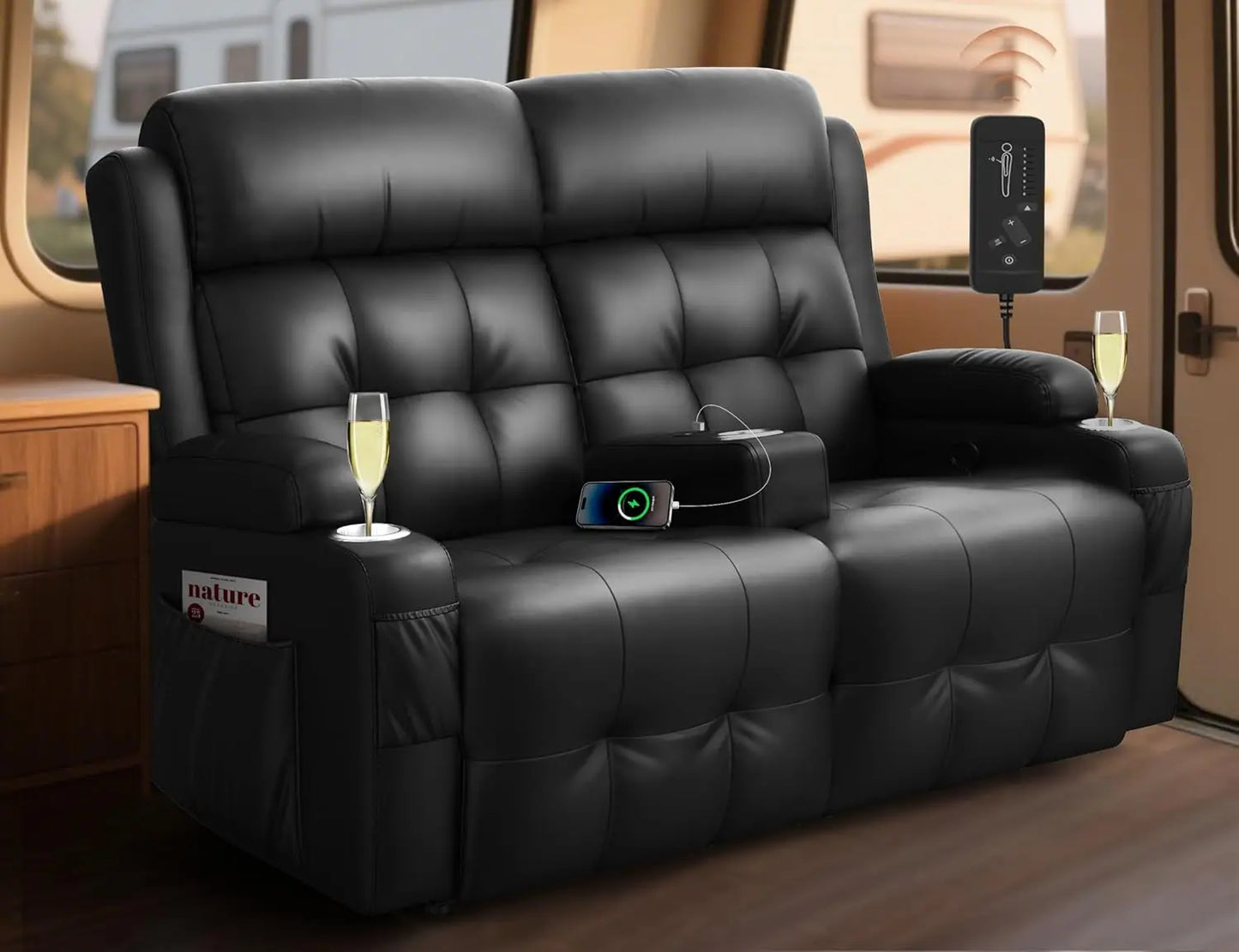 Oversized Wall Hugger RV Recliner Sofa with Massage