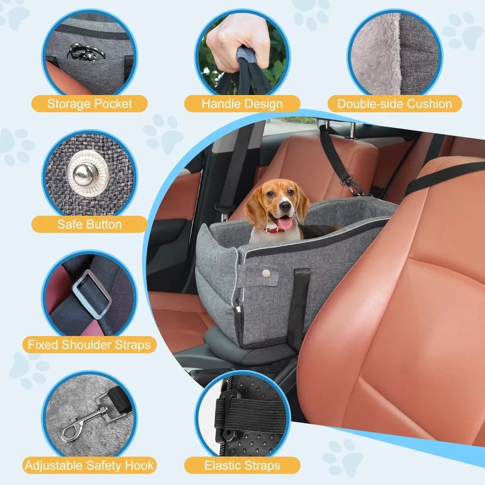 Center Console Pet Car Seat for Small Dogs/Cats Up to 12lbs