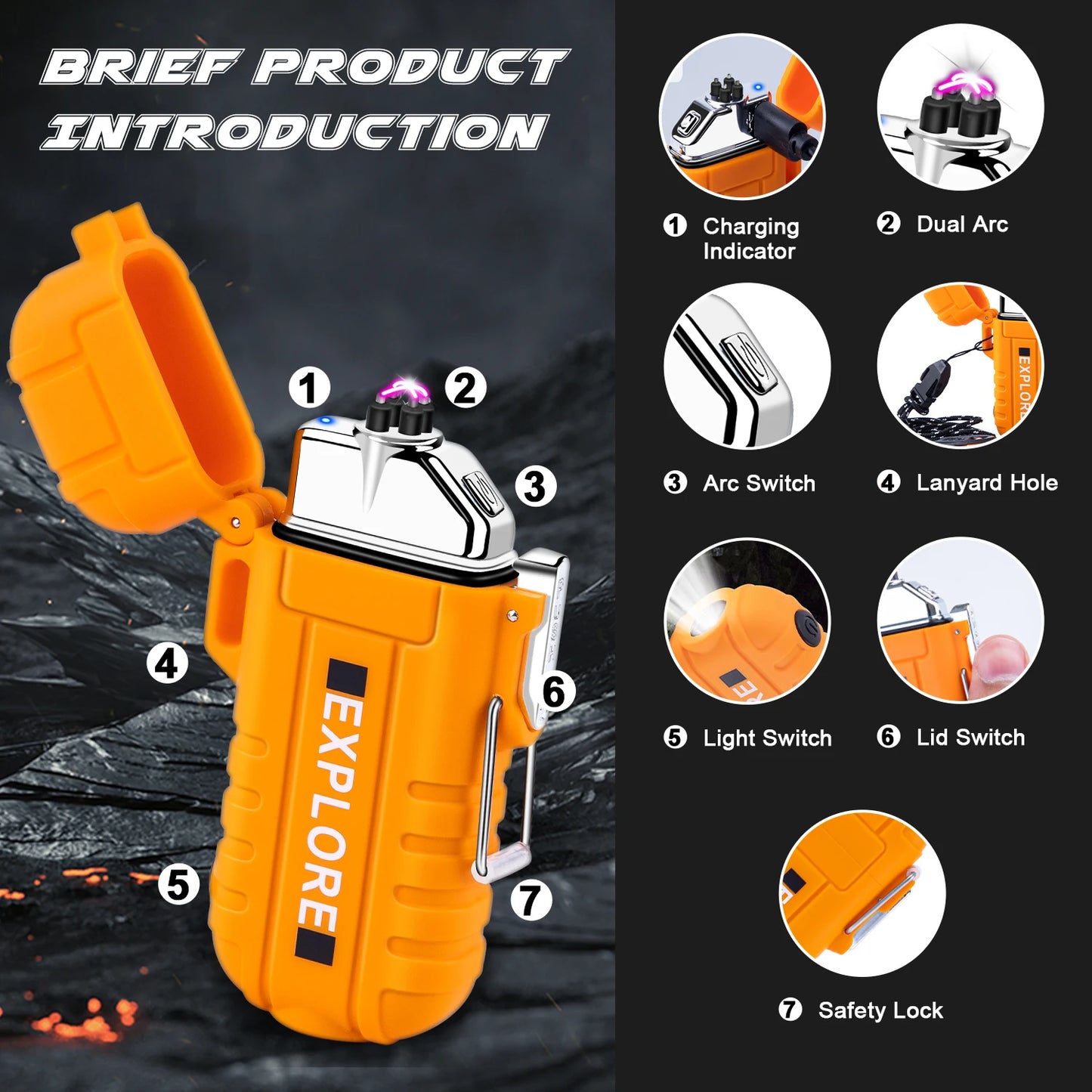 Waterproof Electric Lighter, Windproof, USB