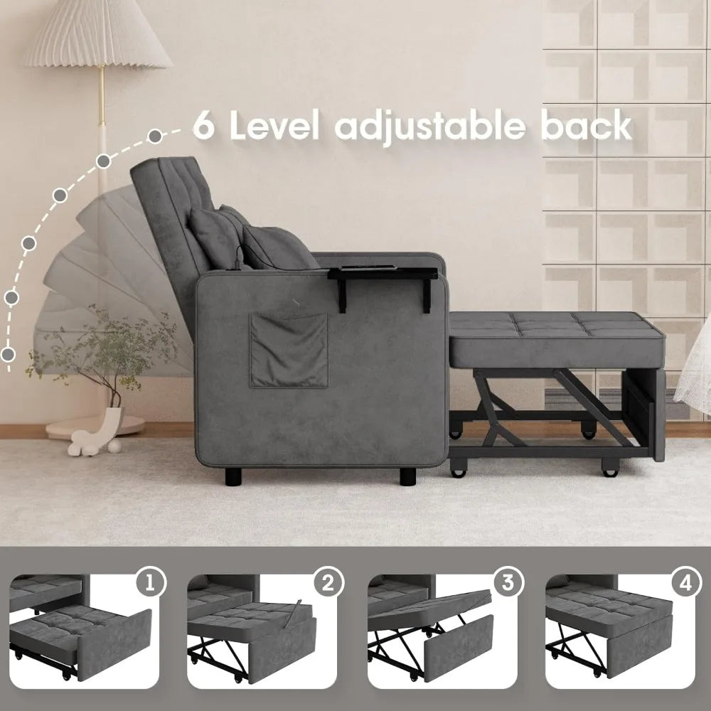 3-in-1 Velvet Sofa Bed with Wing Table and USB Ports (6 colors)