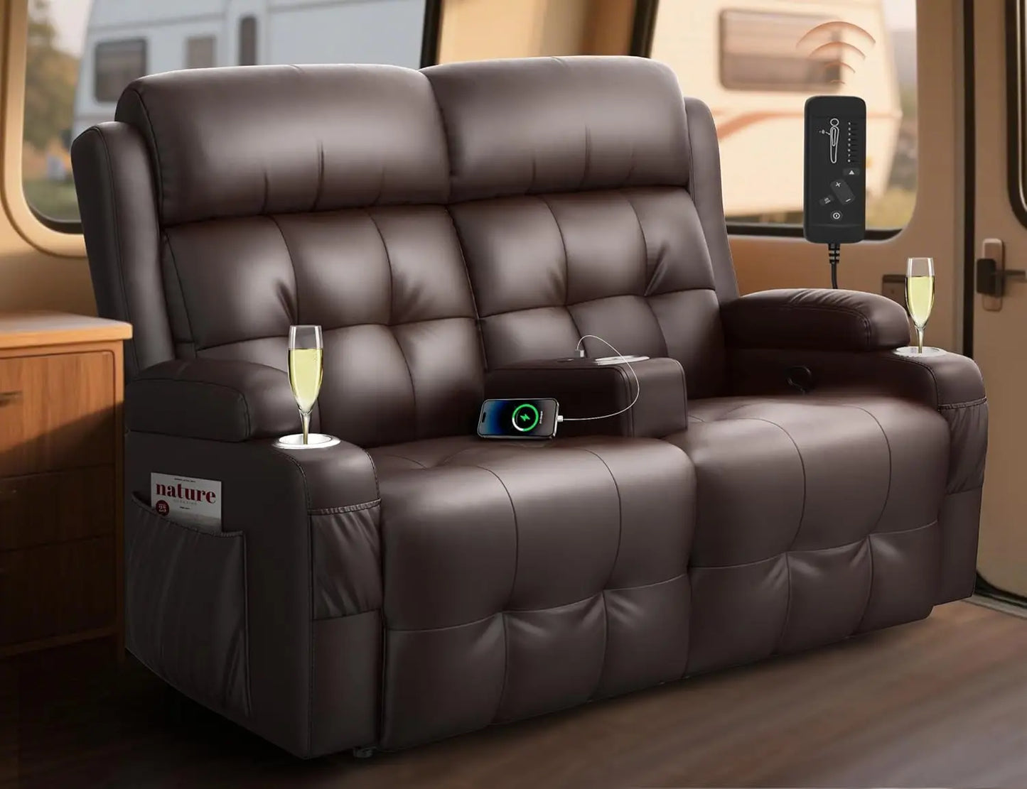 Oversized Wall Hugger RV Recliner Sofa with Massage