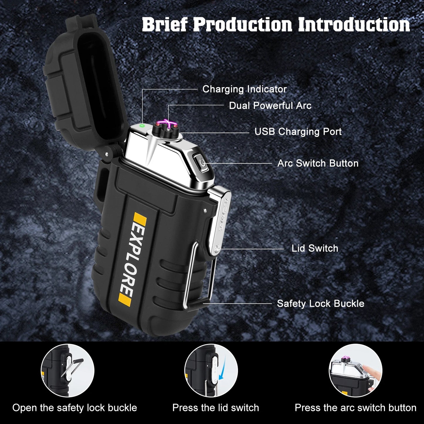 Waterproof Electric Lighter, Windproof, USB