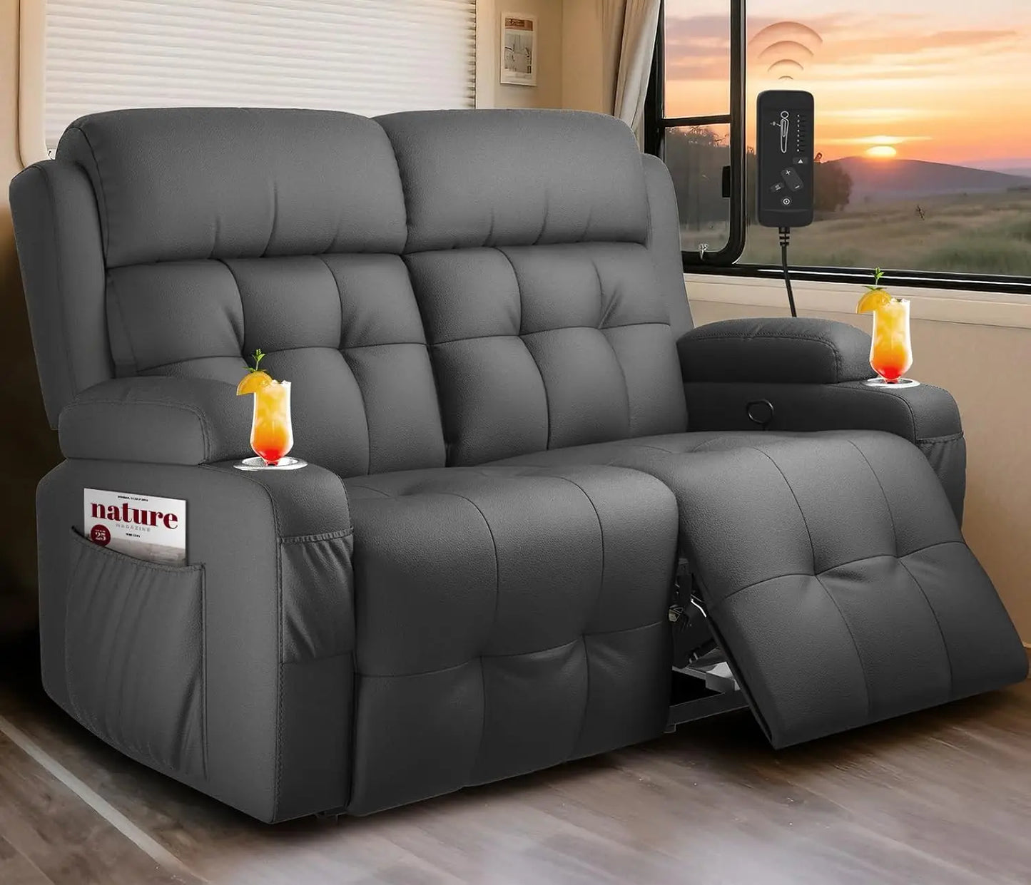 Oversized Wall Hugger RV Recliner Sofa with Massage