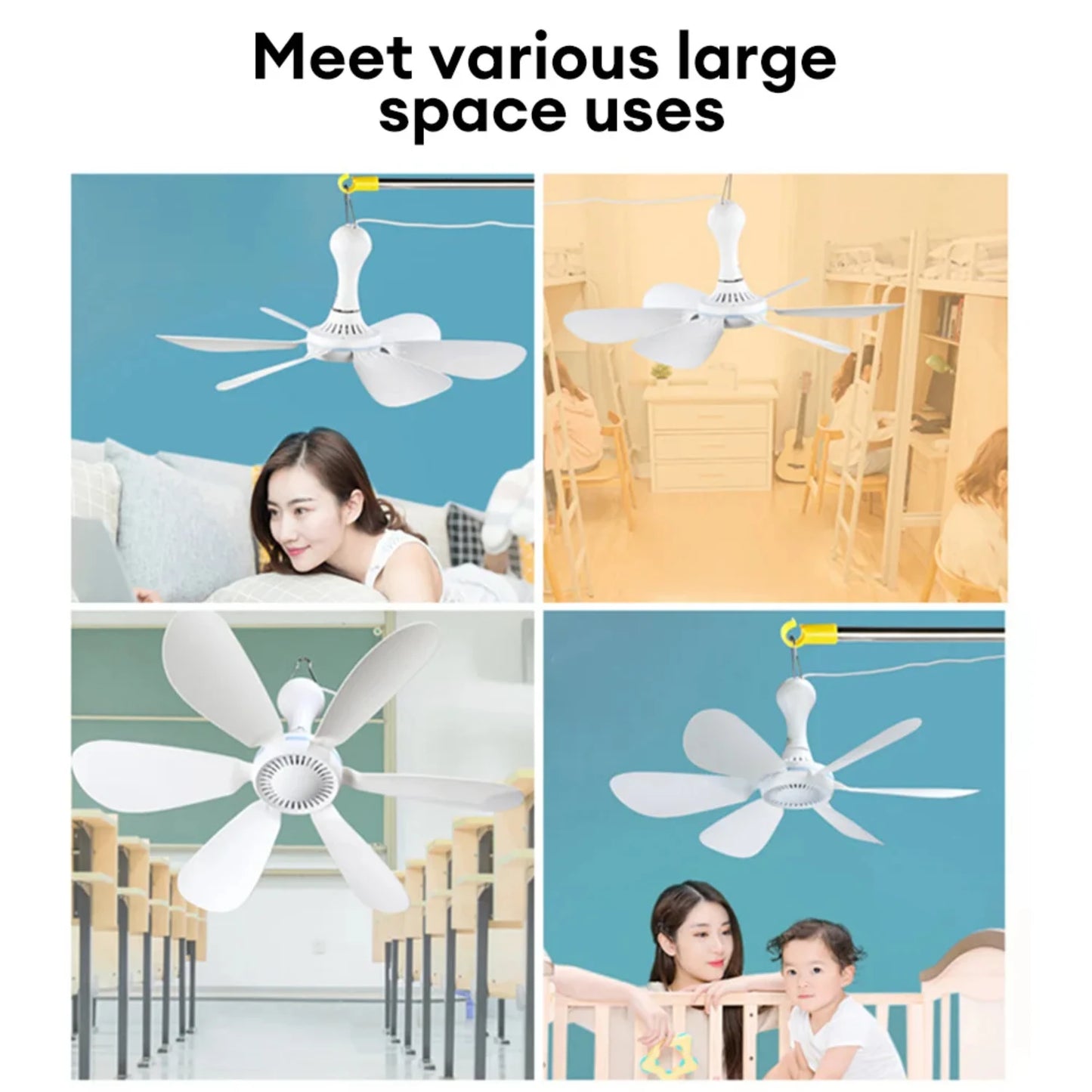 USB Ceiling Fan 6-blade Silent 4-speed with Remote
