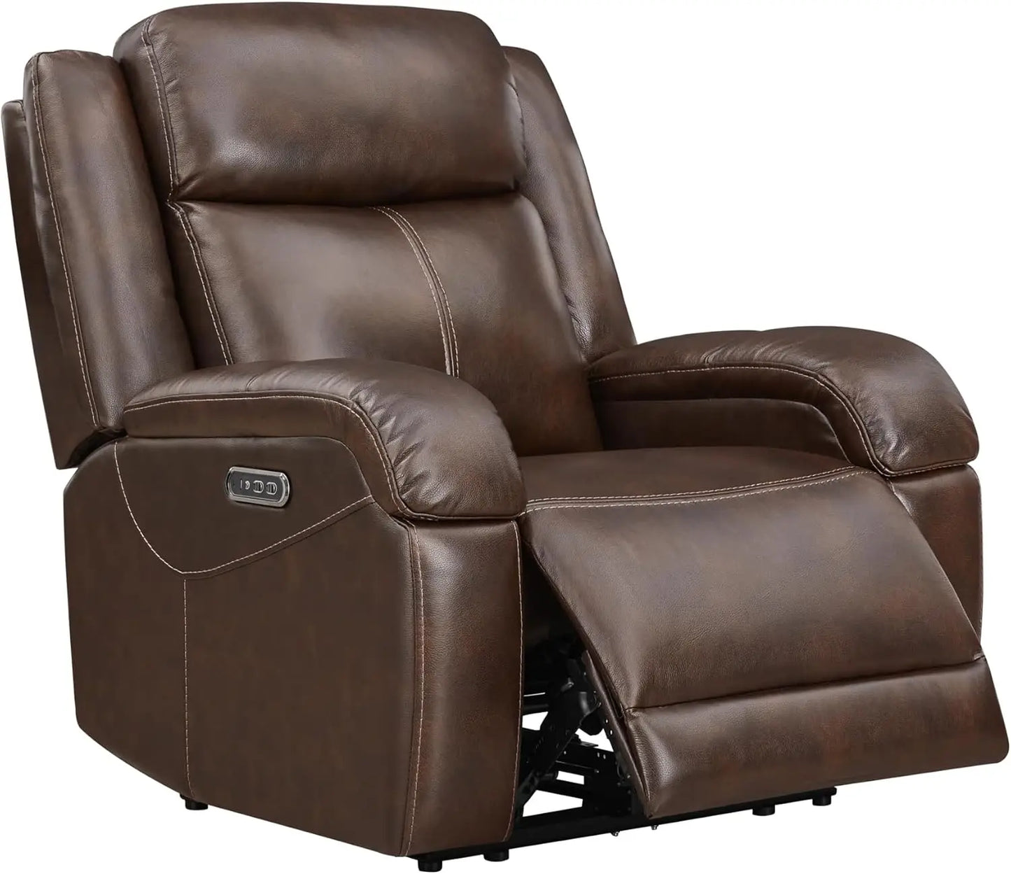 Genuine Leather RV Power Recliner, Wall Hugger, Charging Ports