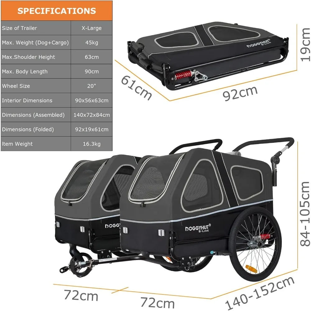 XL Pet Bike Trailer & Stroller for Dogs Up to 100 lbs