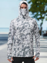Shirt Camo Print Hoodie with Built-in Face Mask