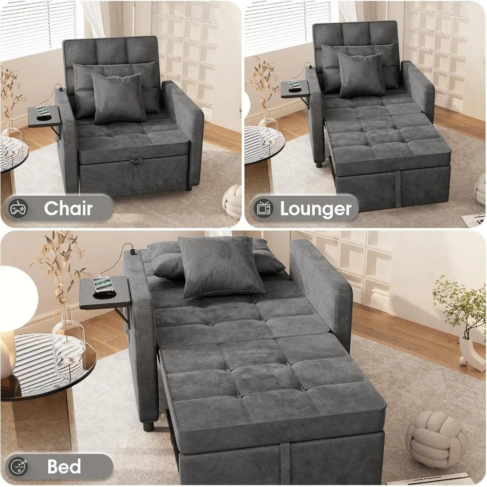 3-in-1 Velvet Sofa Bed with Wing Table and USB Ports (6 colors)
